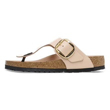 Load image into Gallery viewer, Beige sandal with gold buckle on a white background
