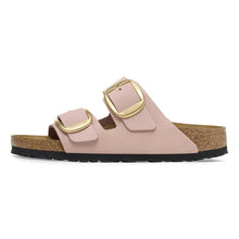 Load image into Gallery viewer, Pink sandal with gold buckles on a white background
