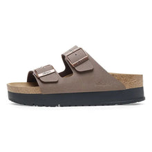 Load image into Gallery viewer, Brown sandal with cork sole on a white background
