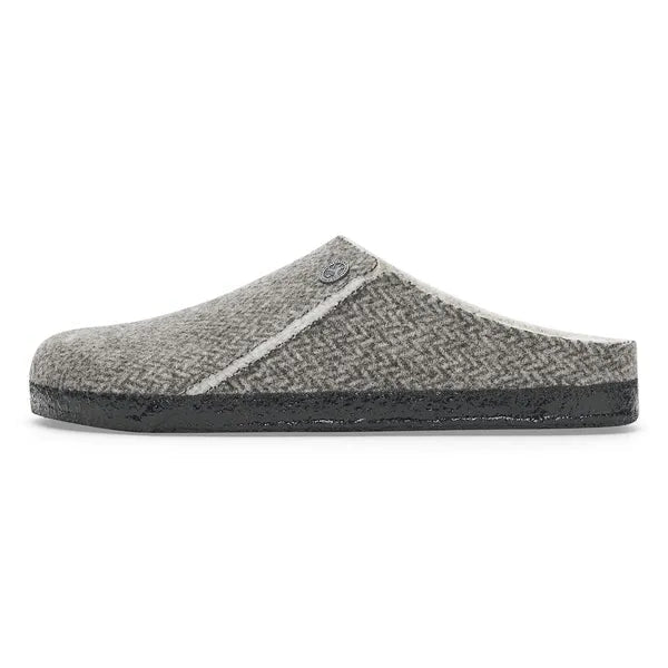 Gray slipper with a white stripe on a white background