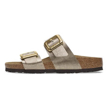 Load image into Gallery viewer, Pair of Birkenstock sandals with gold buckles on a white background
