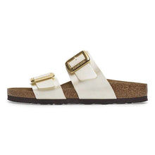Load image into Gallery viewer, White sandal with gold buckle on a white background
