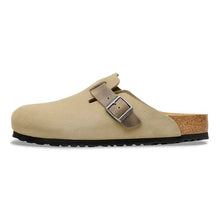 Load image into Gallery viewer, Beige sandal with cork sole and buckle on a white background
