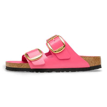 Load image into Gallery viewer, Pink sandal with gold buckle on a white background
