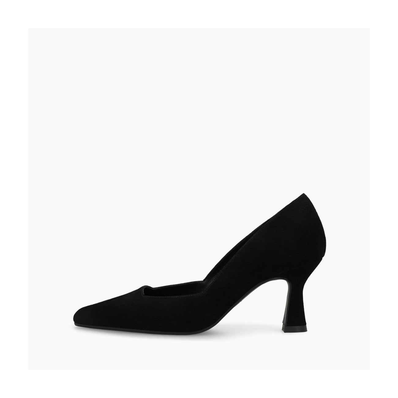 A single black pointed-toe pump with a mid-height kitten heel, shown in profile against a clean white background.