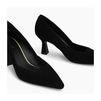 A single black pointed-toe pump with a mid-height kitten heel, shown in profile against a clean white background.