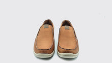 Load image into Gallery viewer, Pair of brown loafers on a white background
