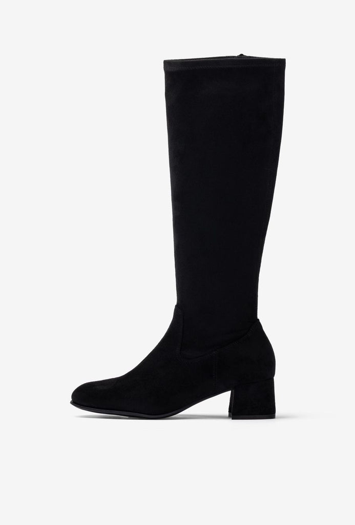 Black knee-high boot on a white background