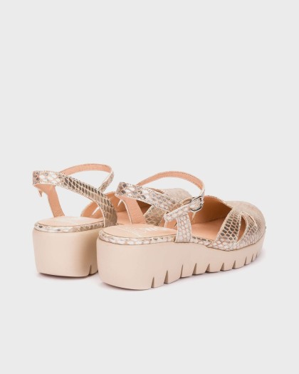 Wonders Gold Snake Print Wedge Sandal|YHPI2671O