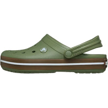 Load image into Gallery viewer, Green and brown croc shoe on a white background
