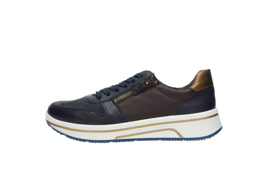 Ara Wide Fit Navy Mini Wedge Trainer|122754014N