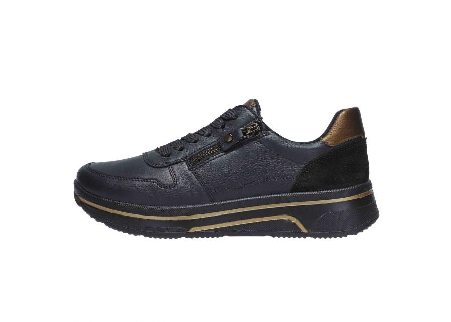 Ara Wide Fit Black Mini Wedge Trainer|122754001