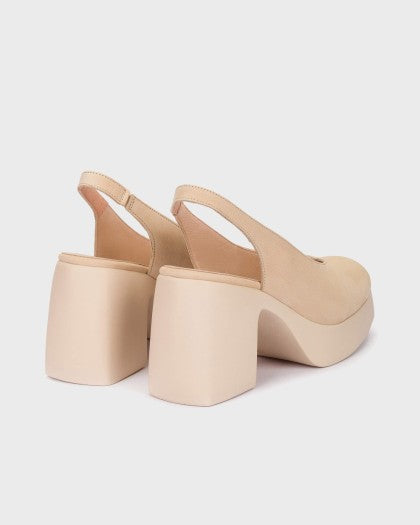 Wonders Nude Leather Platform Sling Back|H4990B