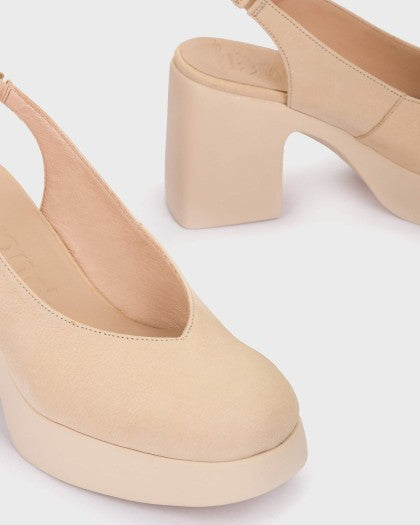 Wonders Nude Leather Platform Sling Back|H4990B