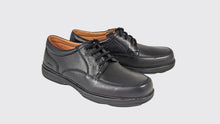 Load image into Gallery viewer, Pair of black leather shoes on a light gray background
