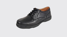 Load image into Gallery viewer, Black leather shoe on a light gray background
