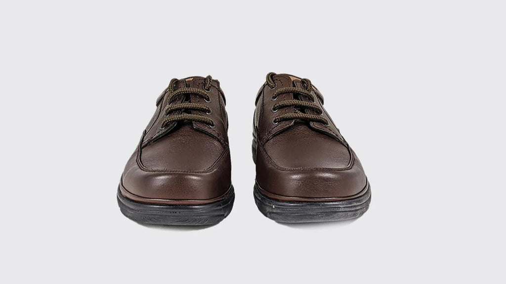 Pair of brown leather shoes on a white background