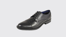 Load image into Gallery viewer, Black leather dress shoe on a light gray background
