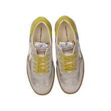 Load image into Gallery viewer, Pair of white sneakers with yellow accents on a white background
