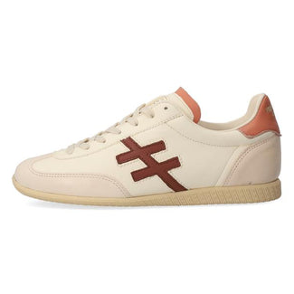 Beige sneaker with brown accents on a white background