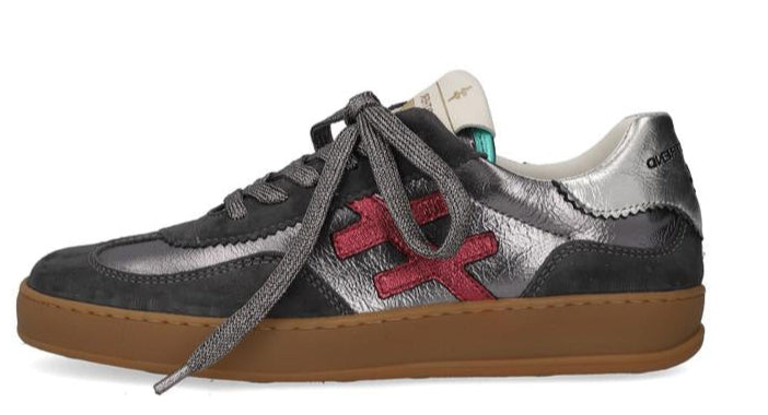 another trend Sneaker with gray, red, and brown design on a white background