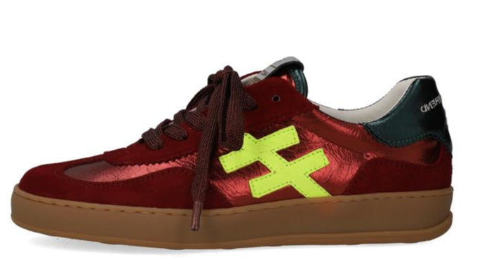 another trend Red sneaker with a bright yellow logo on a white background