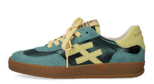 Load image into Gallery viewer, another trend Teal and beige sneaker with brown sole on a white background
