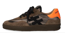 Load image into Gallery viewer, another trend Brown sneaker with orange heel and black laces on a white background
