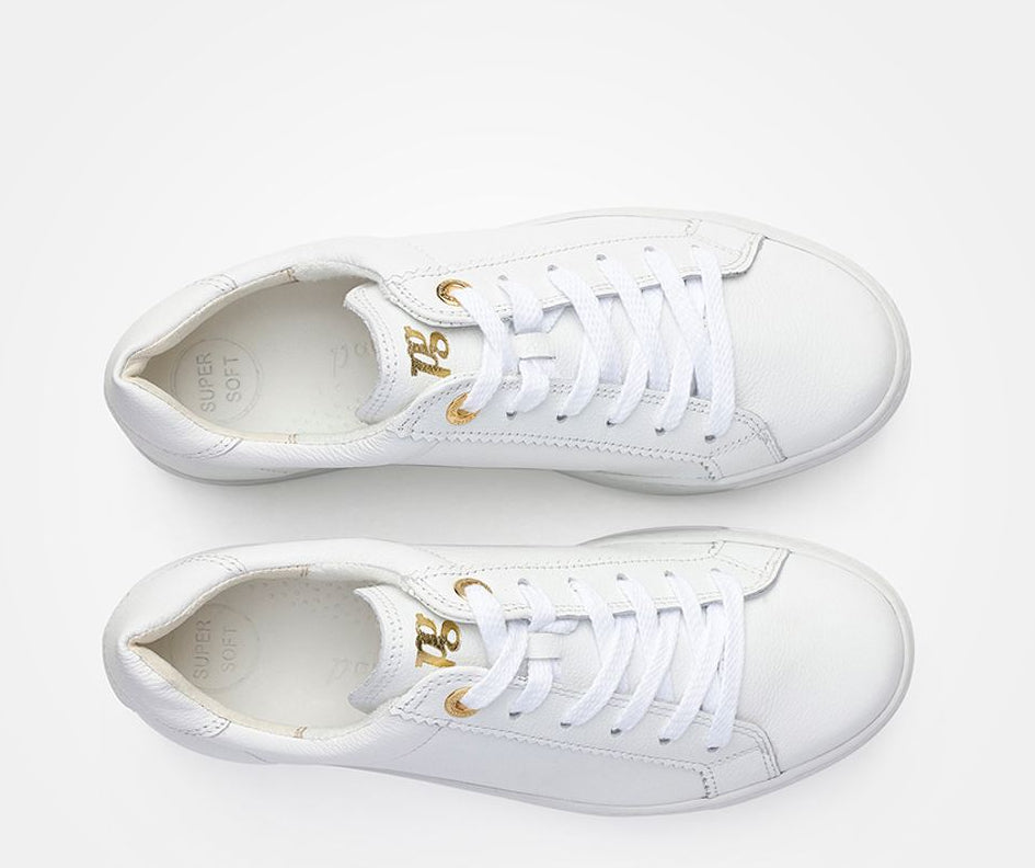 Paul Green White Leather Platform Trainer|5241000