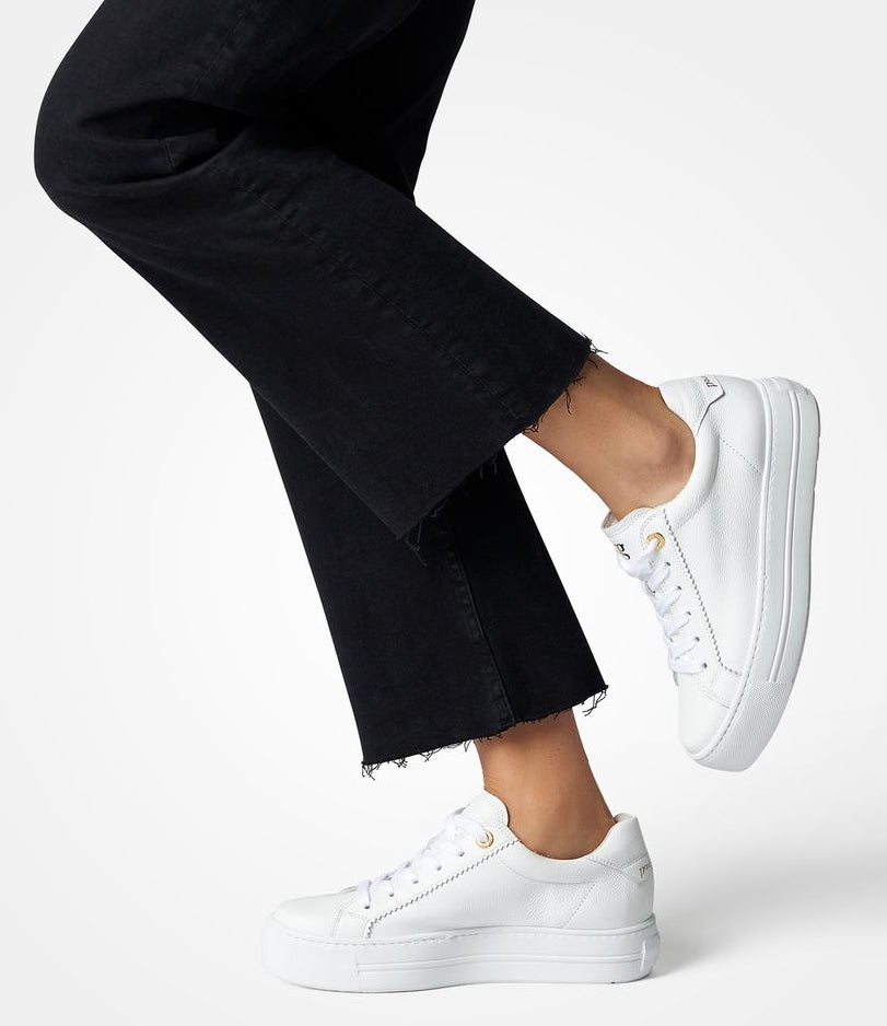 Paul Green White Leather Platform Trainer|5241000