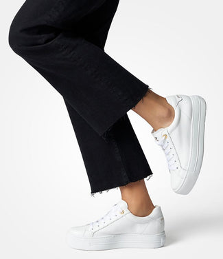 Paul Green White Leather Platform Trainer|5241000