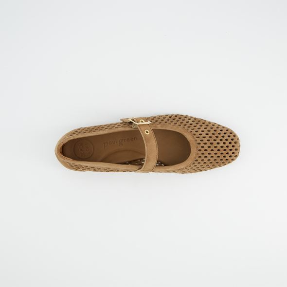 Paul Green Brown Suede Perforated Mary Jane|1213029