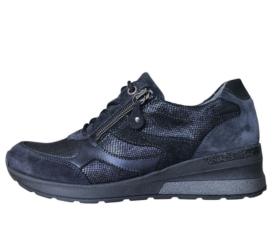 Waldlaufer Navy blue sneaker with a zipper on a white background