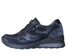 Load image into Gallery viewer, Waldlaufer Navy blue sneaker with a zipper on a white background
