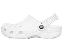 Load image into Gallery viewer, White clog shoe with a brand logo on a white background
