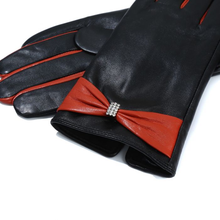 Peach - Orange Bow Leather Gloves Buttons