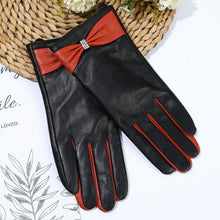 Load image into Gallery viewer, Peach - Orange Bow Leather Gloves Buttons
