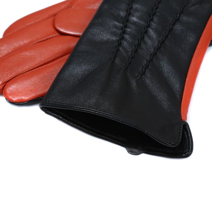 Peach - Black Leather Gloves