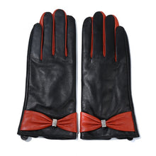 Load image into Gallery viewer, Peach - Orange Bow Leather Gloves Buttons
