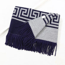 Load image into Gallery viewer, Peach - Navy/Silver Patterned Scarf
