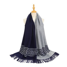 Load image into Gallery viewer, Peach - Navy/Silver Patterned Scarf
