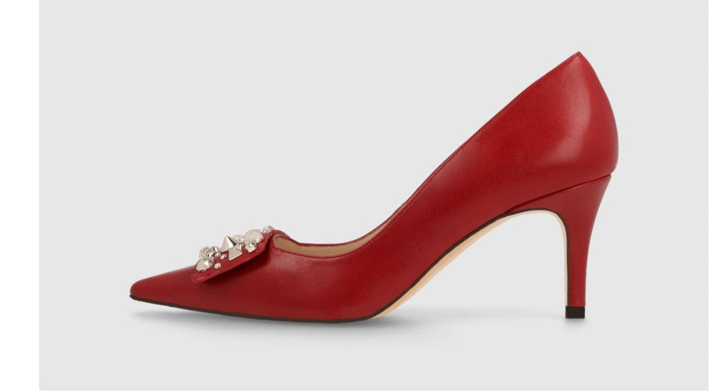lodi leather court shoe in red